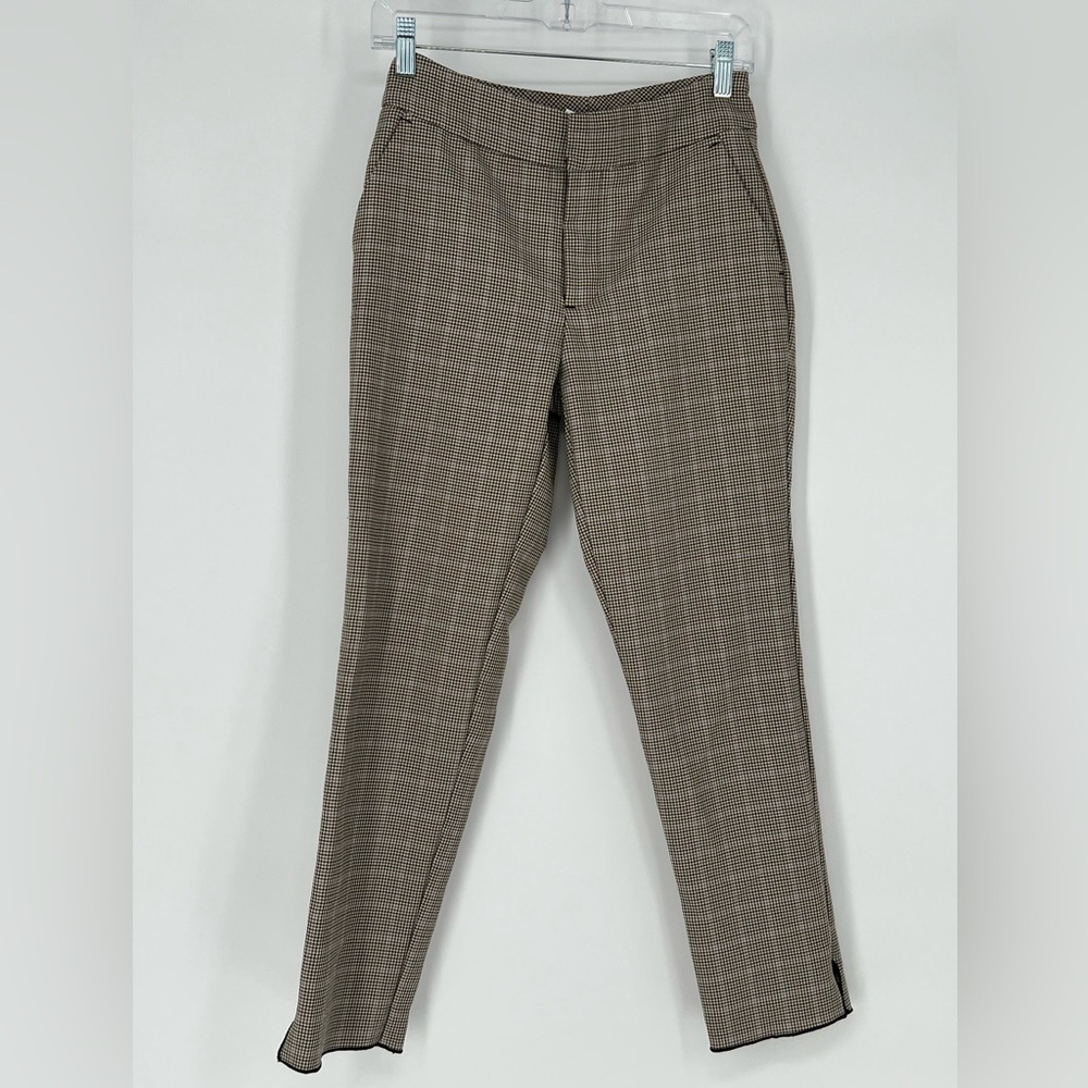 ZARA BASIC HOUNDSTOOTH TAN ANKLE PANTS FLAT FRONT‎ TWO SIDE SLANT POCKETS